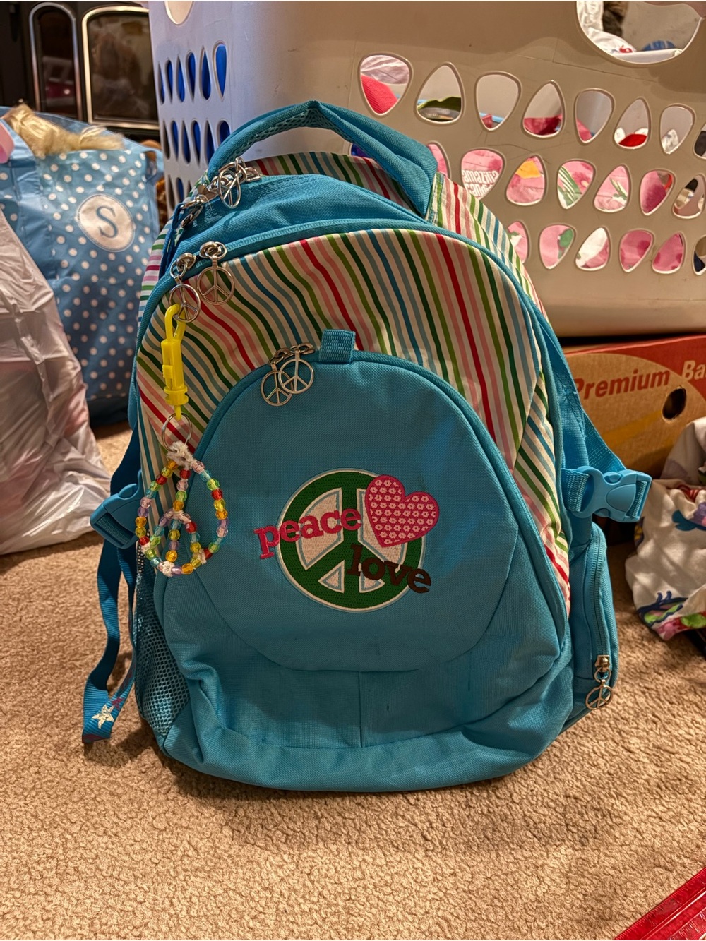 Blue Y2K Backpack with Multicolor Stripes